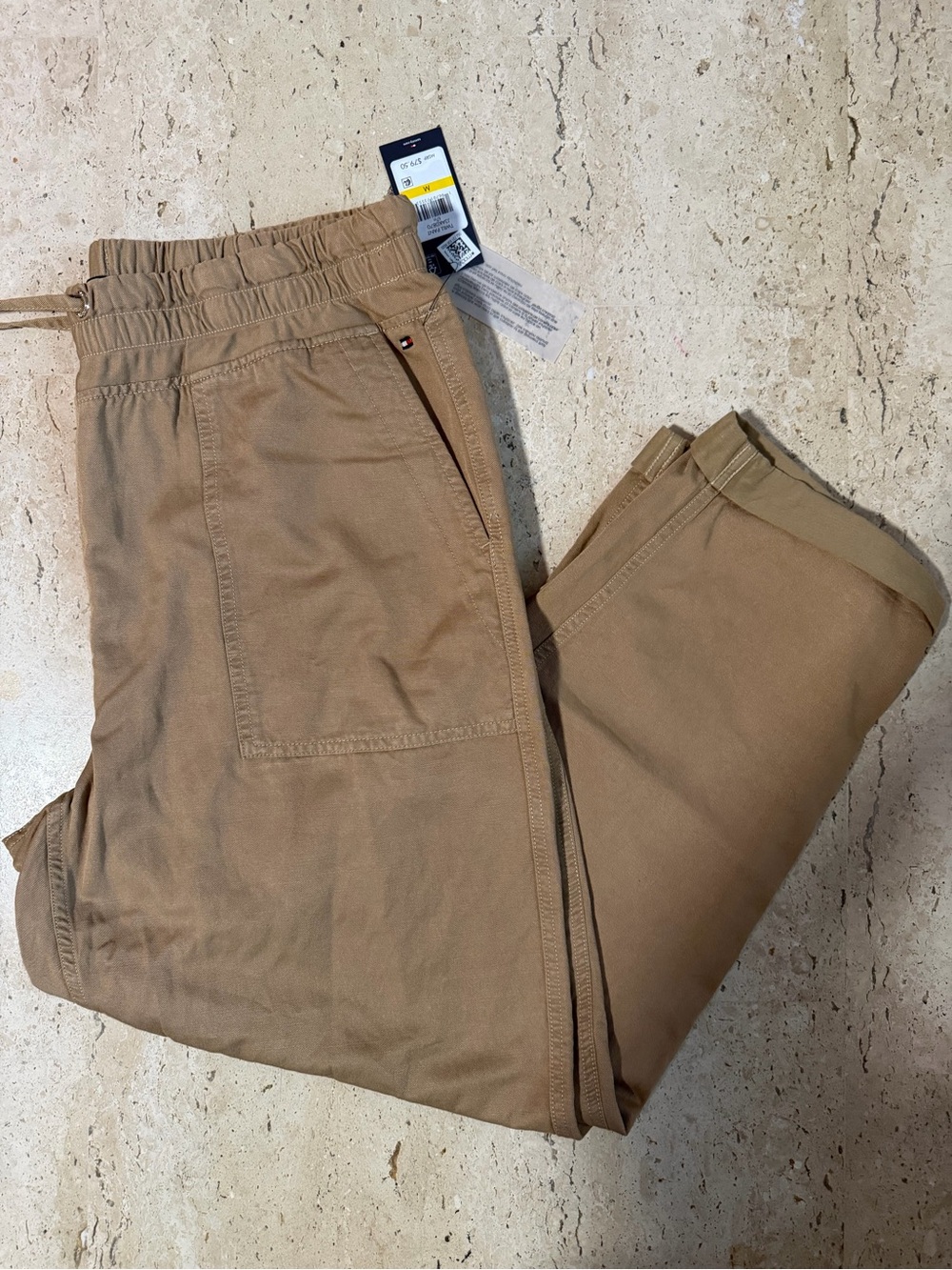 Tommy Hilfiger Twill Pants Women Medium Tan Khaki Pull On Drawstring Tapered